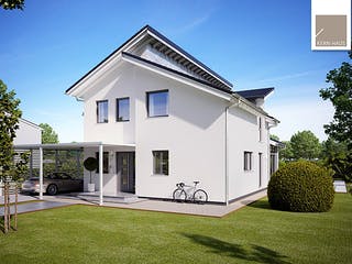 Massivhaus Familienhaus Akzent von Kern-Haus Schlüsselfertig ab 503900€, Pultdachhaus Außenansicht 3