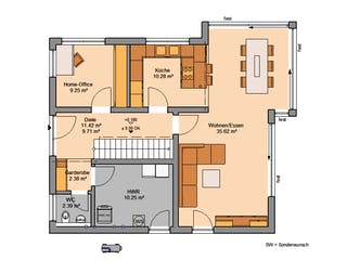 Massivhaus Familienhaus Allea von Kern-Haus Schlüsselfertig ab 412900€, Satteldach-Klassiker Grundriss 1