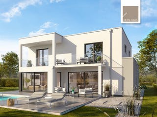 Massivhaus Bauhaus Anteo von Kern-Haus Schlüsselfertig ab 657900€, Cubushaus Außenansicht 1