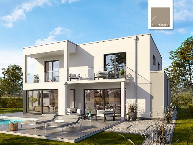 Massivhaus Bauhaus Anteo von Kern-Haus Schlüsselfertig ab 669900€, Cubushaus Außenansicht 1