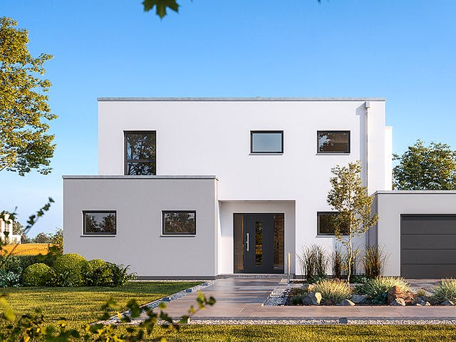 Massivhaus Bauhaus Anteo von Kern-Haus Schlüsselfertig ab 669900€, Cubushaus Außenansicht 2