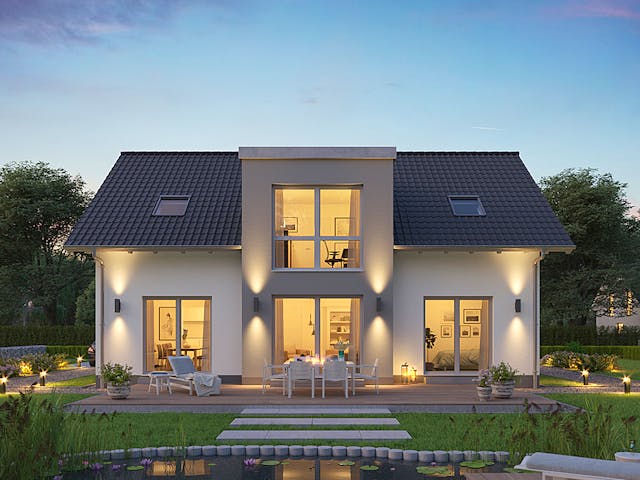 Massivhaus Familienhaus Auro von Kern-Haus Schlüsselfertig ab 437900€, Satteldach-Klassiker Außenansicht 1