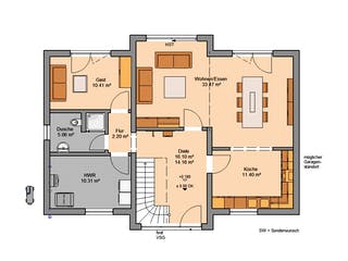 Massivhaus Familienhaus Auro von Kern-Haus Schlüsselfertig ab 437900€, Satteldach-Klassiker Grundriss 1