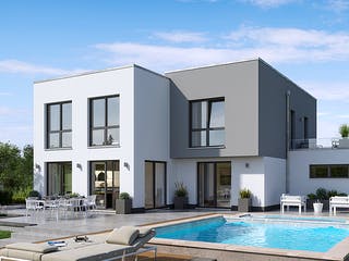 Massivhaus Bauhaus Cono von Kern-Haus Schlüsselfertig ab 635900€, Cubushaus Außenansicht 1