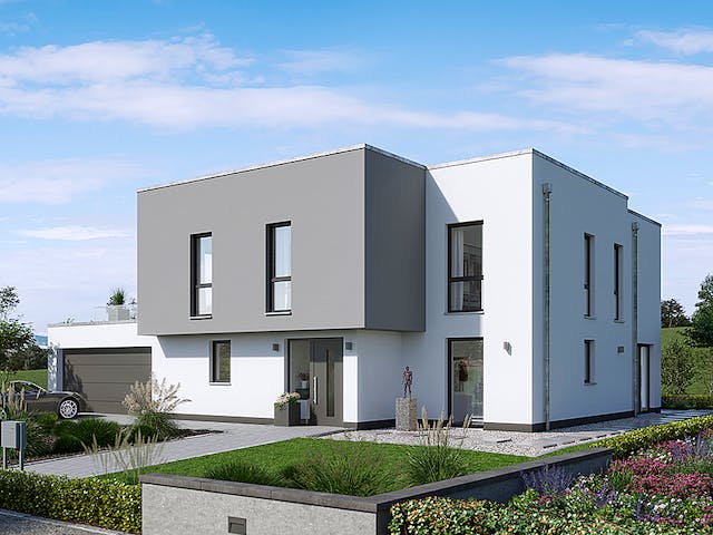 Massivhaus Bauhaus Cono von Kern-Haus Schlüsselfertig ab 652900€, Cubushaus Außenansicht 2