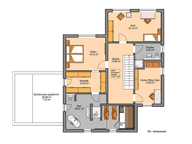 Massivhaus Bauhaus Cono von Kern-Haus Schlüsselfertig ab 652900€, Cubushaus Grundriss 2