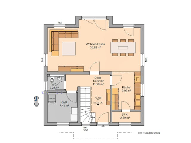 Massivhaus Familienhaus Esprit von Kern-Haus Schlüsselfertig ab 362900€, Satteldach-Klassiker Grundriss 1