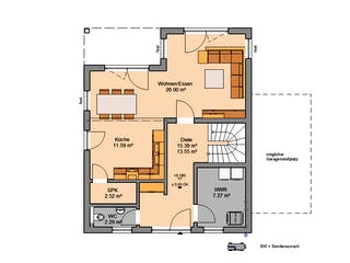 Massivhaus Stadtvilla Fino von Kern-Haus Schlüsselfertig ab 372900€, Stadtvilla Grundriss 1