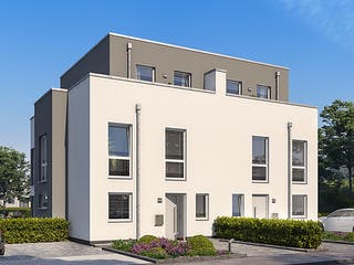 Massivhaus Doppelhaus Forneo von Kern-Haus Schlüsselfertig ab 529900€, Cubushaus Außenansicht 2