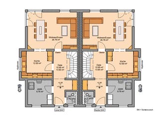 Massivhaus Doppelhaus Forneo von Kern-Haus Schlüsselfertig ab 529900€, Cubushaus Grundriss 1