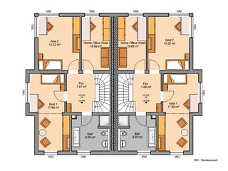Massivhaus Doppelhaus Forneo von Kern-Haus Schlüsselfertig ab 529900€, Cubushaus Grundriss 2