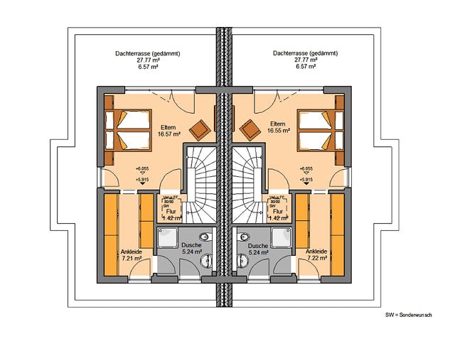 Massivhaus Doppelhaus Forneo von Kern-Haus Schlüsselfertig ab 542900€, Cubushaus Grundriss 3
