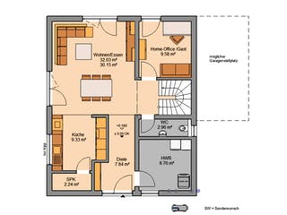 Massivhaus Familienhaus Jara von Kern-Haus Schlüsselfertig ab 365900€, Satteldach-Klassiker Grundriss 1