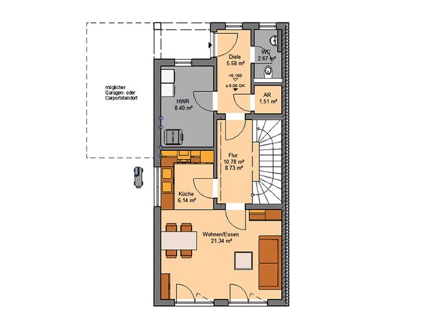 Massivhaus Doppelhaus Linus von Kern-Haus Schlüsselfertig ab 409900€, Stadtvilla Grundriss 1