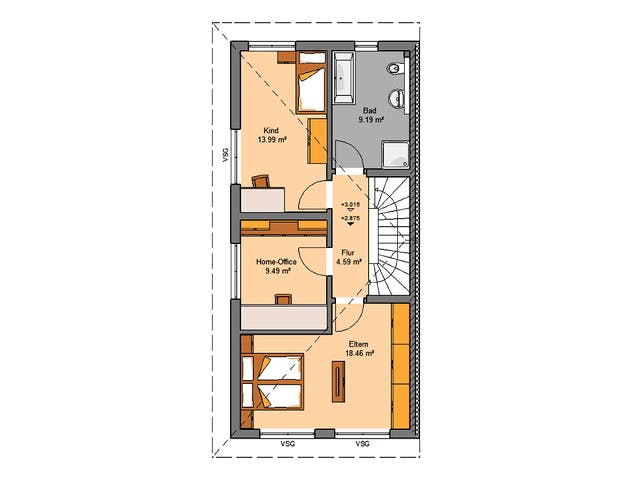 Massivhaus Doppelhaus Linus von Kern-Haus Schlüsselfertig ab 409900€, Stadtvilla Grundriss 2