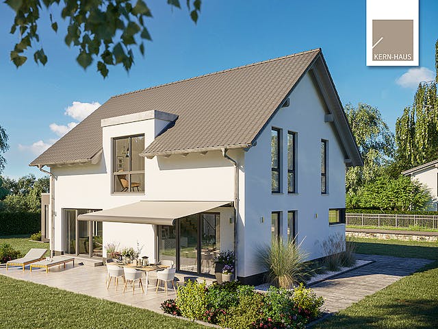 Fertighaus Familienhaus Melia von Kern-Haus Schlüsselfertig ab 404900€, Satteldach-Klassiker Außenansicht 1