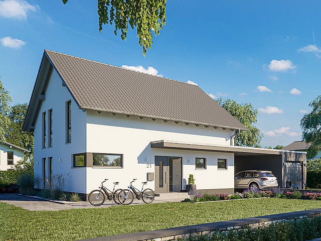 Fertighaus Familienhaus Melia von Kern-Haus Schlüsselfertig ab 404900€, Satteldach-Klassiker Außenansicht 2
