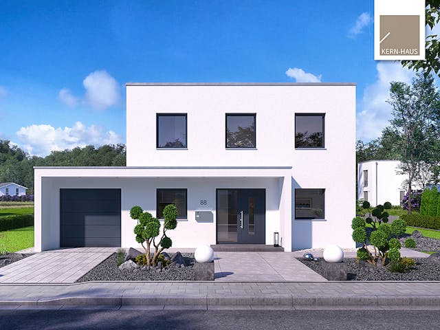 Massivhaus Bauhaus Puro von Kern-Haus Schlüsselfertig ab 359900€, Cubushaus Außenansicht 1