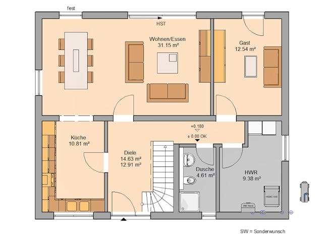 Fertighaus Familienhaus Signum von Kern-Haus Schlüsselfertig ab 386900€, Satteldach-Klassiker Grundriss 1