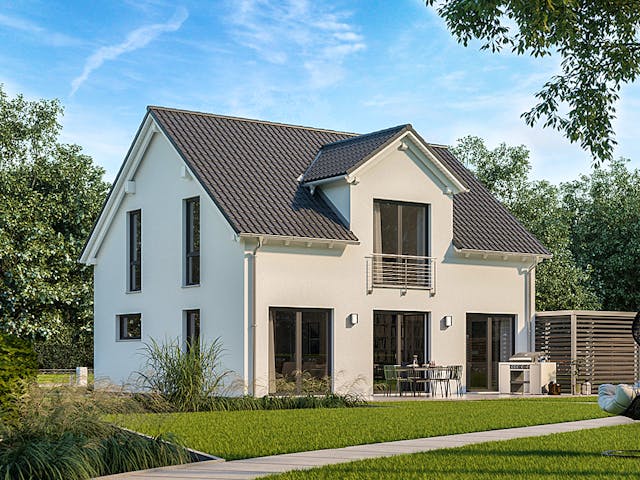 Massivhaus Familienhaus Trend von Kern-Haus Schlüsselfertig ab 327900€, Satteldach-Klassiker Außenansicht 1