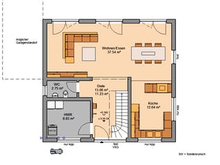 Massivhaus Familienhaus Trend von Kern-Haus Schlüsselfertig ab 369900€, Satteldach-Klassiker Grundriss 1