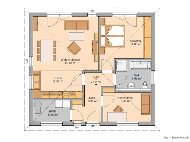 Massivhaus BUNGALOW EASY von Kern-Haus Chemnitz Schlüsselfertig ab 242900€, Bungalow Grundriss 1 Massivhaus BUNGALOW EASY von Kern-Haus Chemnitz Schlüsselfertig ab 242900€, Bungalow Grundriss 1
