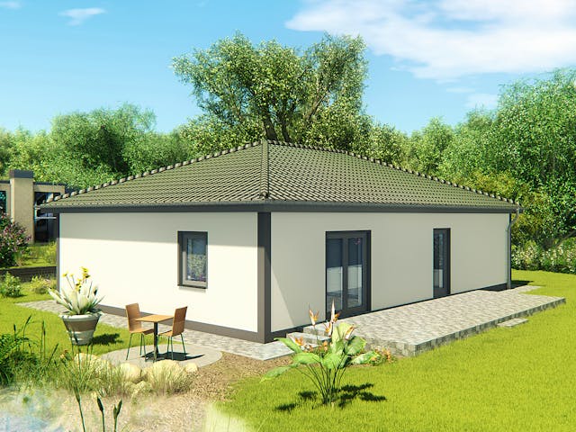 Massivhaus Bungalow 100A von KLINKER HAUS Schlüsselfertig ab 244700€, Bungalow Außenansicht 1