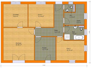 Massivhaus Bungalow 115D von KLINKER HAUS Schlüsselfertig ab 283300€, Bungalow Grundriss 1