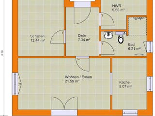 Massivhaus Bungalow 61 von KLINKER HAUS Schlüsselfertig ab 194300€, Bungalow Grundriss 1