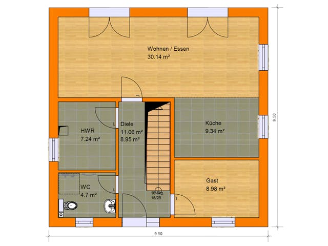 Massivhaus Stadtvilla Florenz 4 von KLINKER HAUS Schlüsselfertig ab 336300€, Stadtvilla Grundriss 1