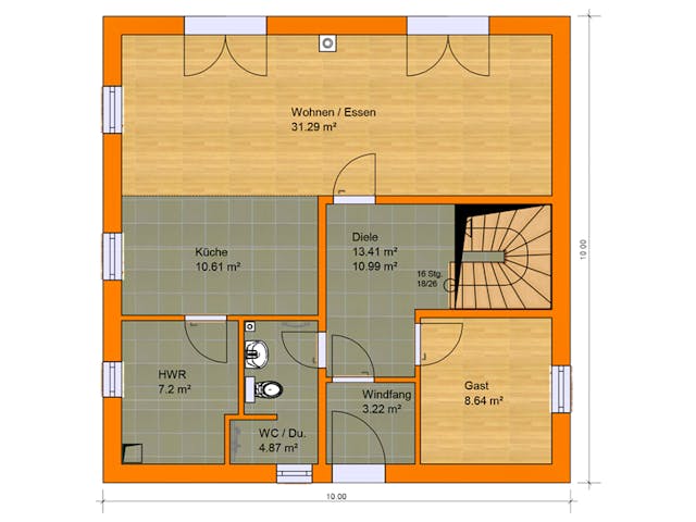 Massivhaus Stadtvilla Florenz 5 von KLINKER HAUS Schlüsselfertig ab 360300€, Stadtvilla Grundriss 1