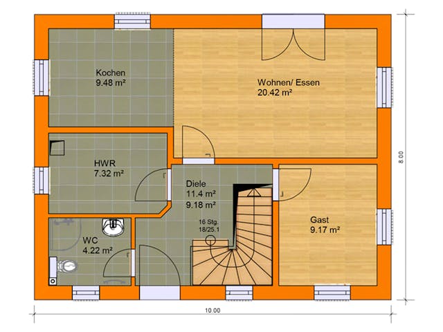 Massivhaus Stadtvilla Grosseto 3 von KLINKER HAUS Schlüsselfertig ab 312900€, Stadtvilla Grundriss 1