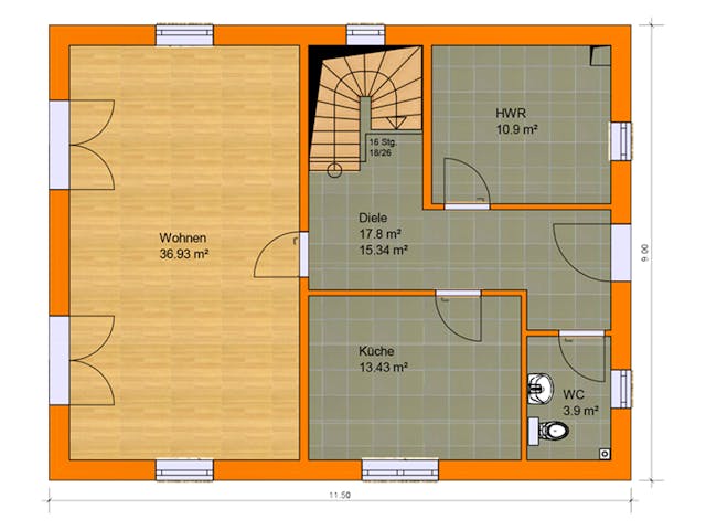 Massivhaus Stadtvilla Lucca 4 von KLINKER HAUS Schlüsselfertig ab 364900€, Stadtvilla Grundriss 1