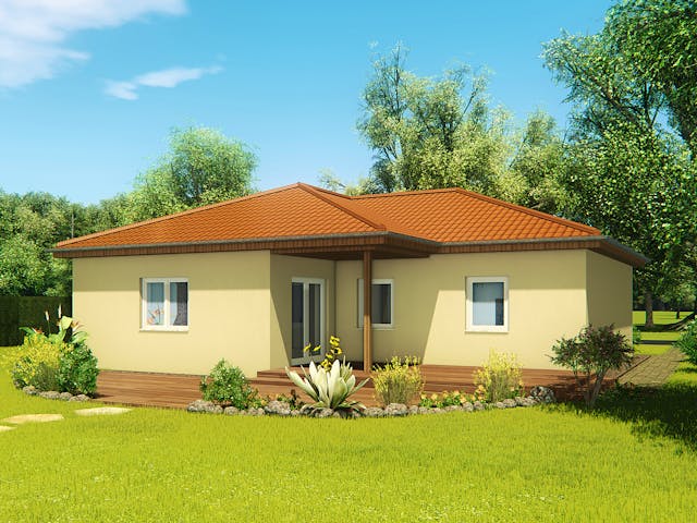 Massivhaus Winkelbungalow 100 von KLINKER HAUS Schlüsselfertig ab 257700€, Bungalow Außenansicht 1