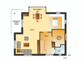Fertighaus Kolding von Danhaus Deutschland Schlüsselfertig ab 449092€, Satteldach-Klassiker Grundriss 1