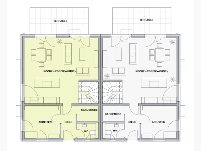 Massivhaus Doppelhaus 124 von Lechner Massivhaus, Satteldach-Klassiker Grundriss 1