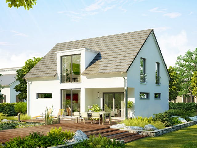 Massivhaus Familyhaus 140 von Lechner Massivhaus, Satteldach-Klassiker Außenansicht 1
