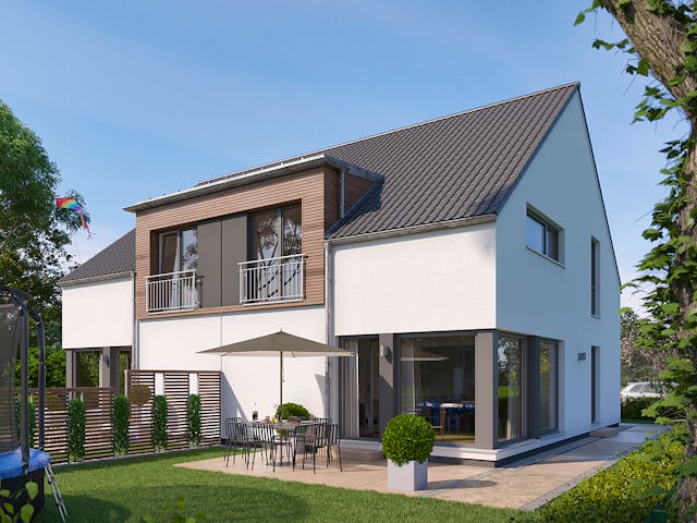 Fertighaus SOLUTION 124 L V2 von Living Fertighaus Schlüsselfertig ab 345264€, Satteldach-Klassiker Außenansicht 1 Fertighaus SOLUTION 124 L V2 von Living Fertighaus Schlüsselfertig ab 345264€, Satteldach-Klassiker Außenansicht 1