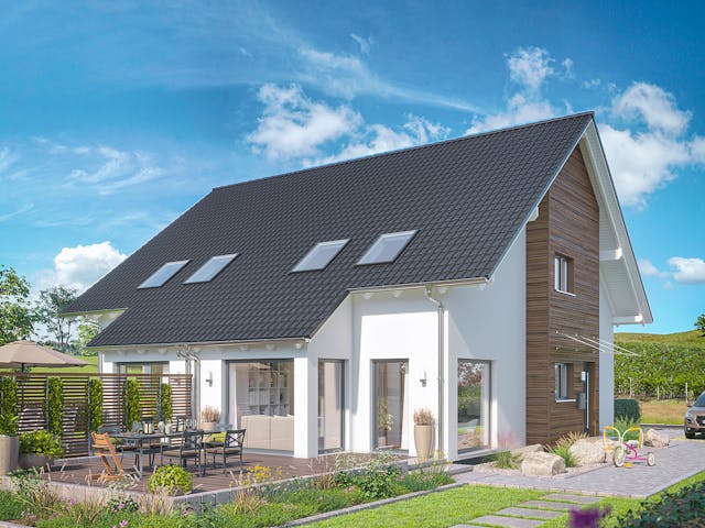 Fertighaus SOLUTION 125 L V2 von Living Fertighaus Schlüsselfertig ab 352015€, Satteldach-Klassiker Außenansicht 1 Fertighaus SOLUTION 125 L V2 von Living Fertighaus Schlüsselfertig ab 352015€, Satteldach-Klassiker Außenansicht 1