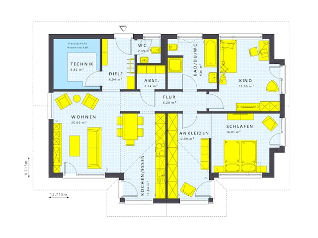 Fertighaus SOLUTION 101 V2 von Living Fertighaus Schlüsselfertig ab 306405€, Bungalow Grundriss 1