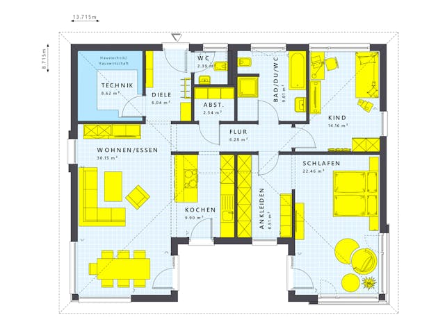 Fertighaus SOLUTION 101 V3 von Living Fertighaus Schlüsselfertig ab 371065€, Bungalow Grundriss 1