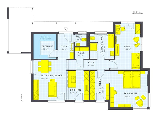 Fertighaus SOLUTION 101 V4 von Living Fertighaus Schlüsselfertig ab 316206€, Bungalow Grundriss 1