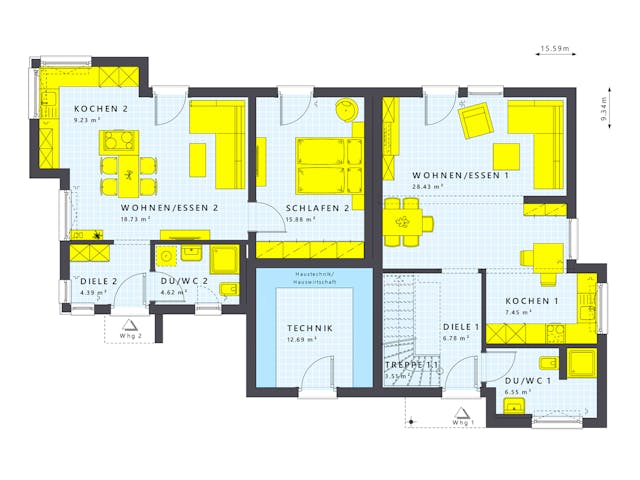 Fertighaus SOLUTION 183 V5 von Living Fertighaus Schlüsselfertig ab 477930€, Satteldach-Klassiker Grundriss 1