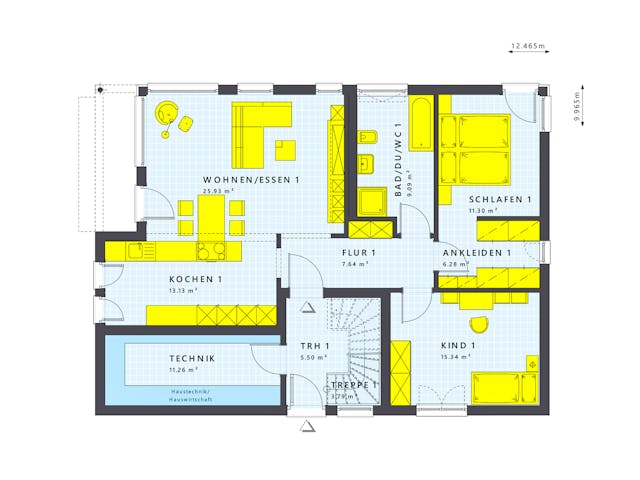 Fertighaus SOLUTION 204 V4 L von Living Fertighaus Schlüsselfertig ab 573427€, Satteldach-Klassiker Grundriss 1