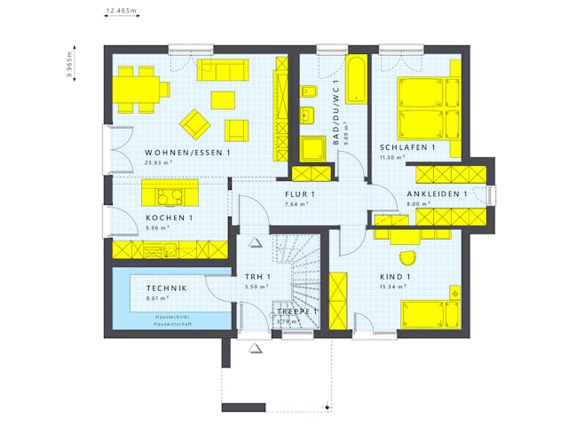 Fertighaus SOLUTION 204 V6 L von Living Fertighaus Schlüsselfertig ab 604843€, Stadtvilla Grundriss 1