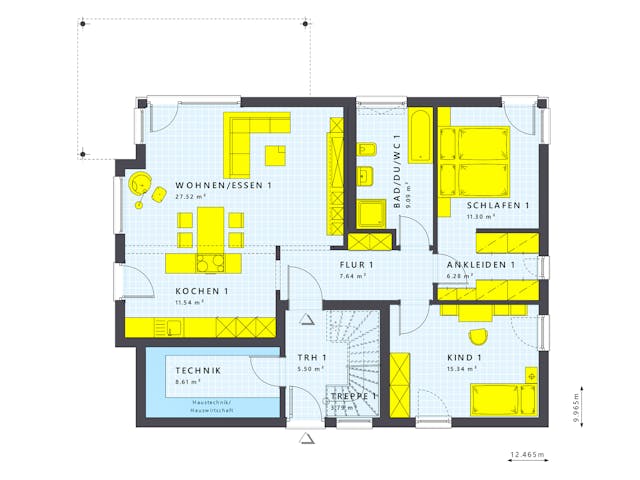 Fertighaus SOLUTION 204 V8 L von Living Fertighaus Schlüsselfertig ab 525588€, Cubushaus Grundriss 1