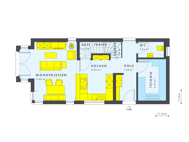 Fertighaus SUNSHINE 107 V3 von Living Fertighaus Schlüsselfertig ab 376947€, Cubushaus Grundriss 1
