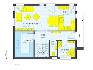 Fertighaus SUNSHINE 125 V3 von Living Fertighaus Schlüsselfertig ab 302278€, Satteldach-Klassiker Grundriss 1