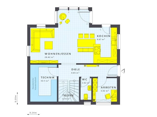 Fertighaus SUNSHINE 125 V4 von Living Fertighaus Schlüsselfertig ab 359958€, Satteldach-Klassiker Grundriss 1