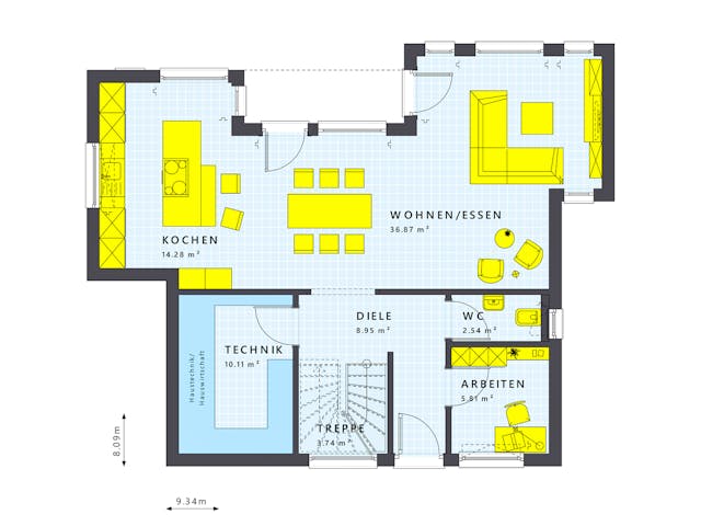 Fertighaus SUNSHINE 125 V7 von Living Fertighaus Schlüsselfertig ab 330436€, Cubushaus Grundriss 1